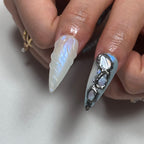 IceBlue Couture Stiletto Nails – 3D Silver Sculpted Art Press-Ons