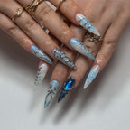 IceBlue Couture Stiletto Nails – 3D Silver Sculpted Art Press-Ons