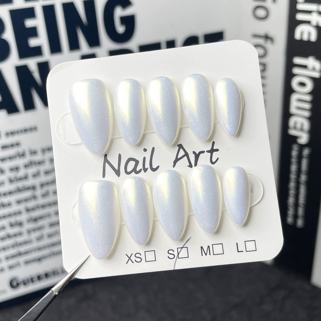 Pearl Silver Minimal Press-On Nails | Elegant Aurora Shimmer Nails | Perfect for Work, Events & Daily Chic Style