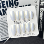 Pearl Silver Minimal Press-On Nails | Elegant Aurora Shimmer Nails | Perfect for Work, Events & Daily Chic Style