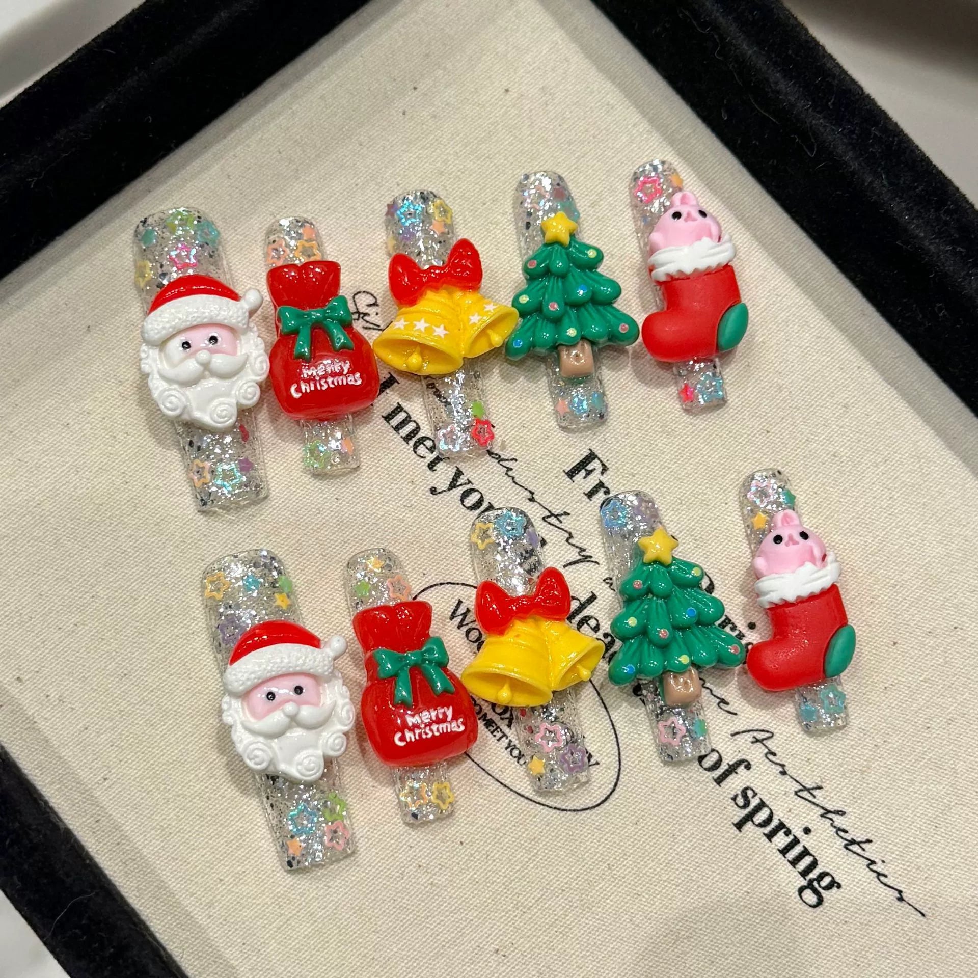 CHRISMAS NAILS-TEN PIECES OF HANDCRAFTED PRESS ON NAIL