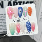 3D Color Pop Press-On Nails | Gradient Glitter Nail Art with Beads & Metal Accents | Vibrant Nails for Party & Street Style