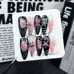 Black & Pink Press-On Nails | Metallic Stars & Glitter | Trendy Cool & Sweet Nails for Party, Street, Music Festival