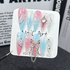 Pink & Blue Gradient Press-On Nails with Silver Cross, Butterfly & Holographic Gems | Sweet Dreamy Girl Style for Parties & Conventions