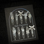 Winter Snowflake Press-On Nails - White Bows, Pearls & Silver 3D Decorations | Glitter Press-On Nails for Christmas & New Year