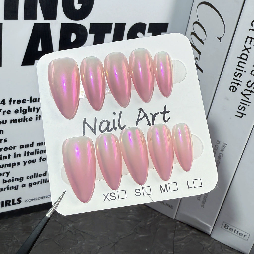 Minimal Aurora - Pink White Iridescent Press-On Nails | Elegant Gradient Nail Art for Office, Event & Daily Wear