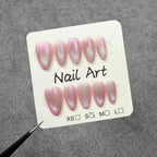 Pink Cat Eye Gradient Press-On Nails with Silver &  Shimmer | Dreamy Sweet Nail Art for Romantic & Fashionable Occasions