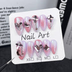 Dreamy Princess Press-On Nails - Pink & Purple Gradient with Hearts, Stars & Crescent Rhinestones | Sparkling Romantic Nail Design for Date, Party & Wedding