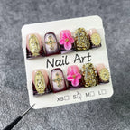 Vintage Sacred Glam Press-On Nails | 3D Religious Relief & Gold Cross Nail Art | Purple Nude Gradient Luxury Style