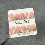 Luxury Pink Cloud Press-On Nails | 3D Cherry & Crystal Nail Art with Silver Bird, Star & Cross Charms | Elegant Glam Nails for Party & Valentine’s Day