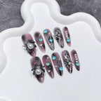 Purple & Pink Gradient Press-On Nails - 3D Spider & Web Accents | Gothic Dark Glam Nails for Halloween Party
