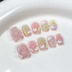 Pink Jelly 3D Bear Press-On Nails | Pastel Star, Heart & Candy Stick Nail Art | Kids Party & Fun Event Nails