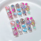 Transparent Candy & Rainbow Press-On Nails with 3D Bears, Hearts, Stars & Rhinestones | Sweet Playful Nail Art for Kids, Parties & Festivals