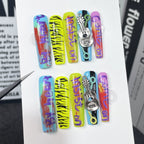 Colorful Graffiti Zebra Print Press-On Nails with Silver Guitar Charm | Rock & Street Style Nail Art for Music Festivals, Concerts & Parties