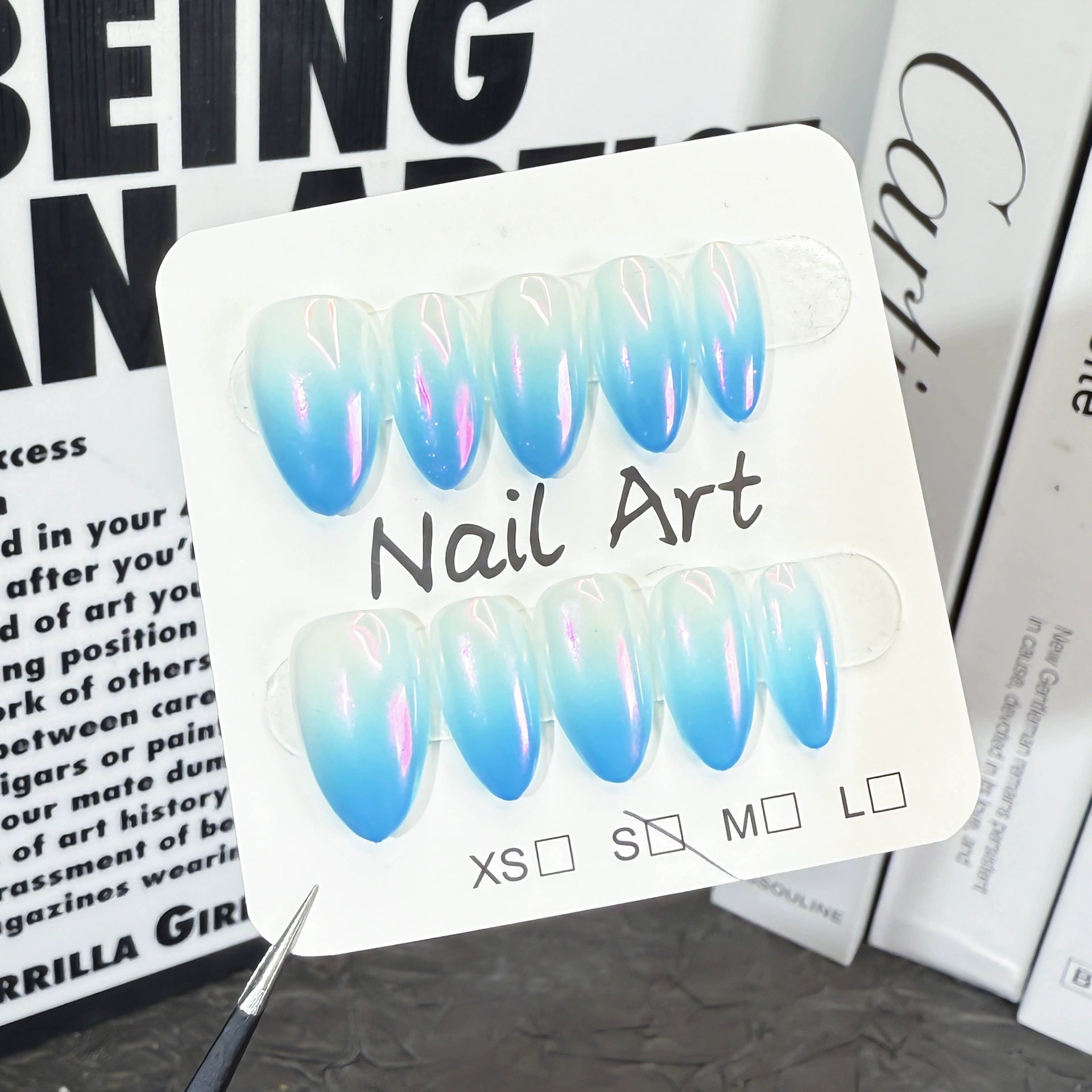 Blue Gradient Aurora Press-On Nails with Iridescent Shimmer | Dreamy Ocean & Aurora Nail Art for Summer & Vacation