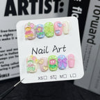 Playful Cute Press-On Nails - Colorful Pink, Blue & Green with 3D Bears, Flowers, Bows & Candy Accents | Fun Kids-Inspired Nail Art