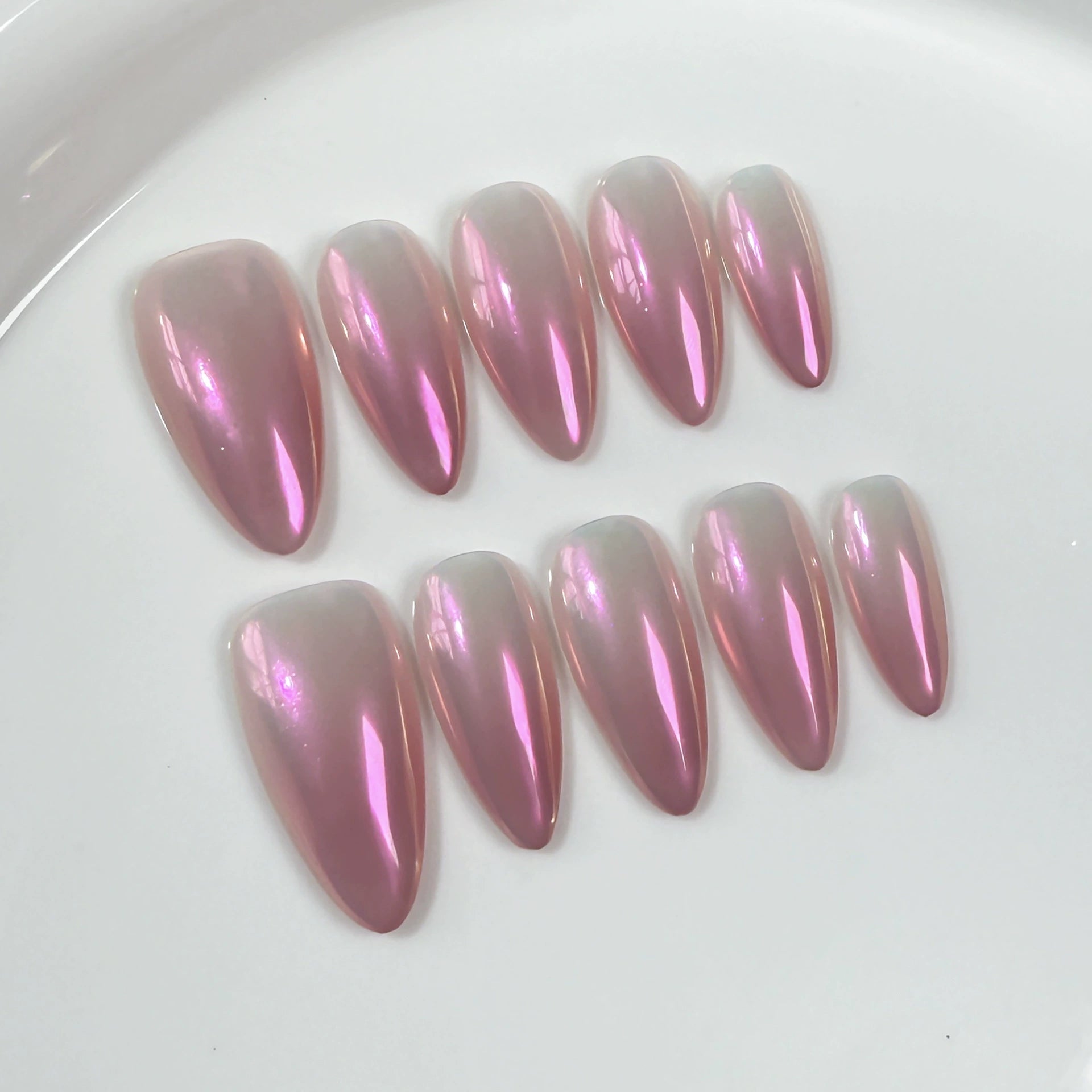 Minimal Aurora - Pink White Iridescent Press-On Nails | Elegant Gradient Nail Art for Office, Event & Daily Wear