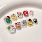 Christmas 3D Press-On Nails with Santa, Reindeer & Snowman | Holiday Nail Art with Candy & Beads | Festive Winter Party Nails