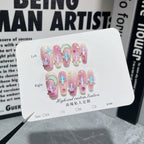 Pink & White Gradient Press-On Nails | Iridescent Stars, Moon Charms & Colorful Rhinestones | Dreamy Fairy Nail Art for Parties & Romantic Events