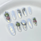 Dreamwave White Pearlescent Press-On Nails | Silver Metallic Glitter Nail Art | Futuristic Party Nails