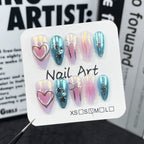 Dreamy Pop - Iridescent Gradient Press-On Nails with Silver Heart, Star & Bow Accents | Sweet Cool Nail Art for Festival & Party
