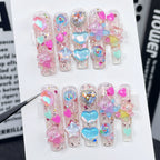 Transparent Candy & Rainbow Press-On Nails with 3D Bears, Hearts, Stars & Rhinestones | Sweet Playful Nail Art for Kids, Parties & Festivals