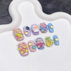 Cute 3D Bear & Rainbow Bubble Press-On Nails | Pastel Star & Heart Nail Art | Children’s Day & Fun Party Nails