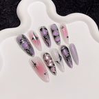 Pink Purple Gradient 3D Press-On Nails | Silver Metallic Accents | Futuristic Luxury Nails for Party, Fashion Show, Date