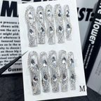 Silver Glitter Press-On Nails | Rhinestone & Gem Crystal Nails for Gala, Red Carpet & Party