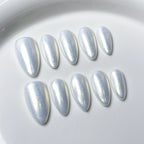 Pearl Silver Minimal Press-On Nails | Elegant Aurora Shimmer Nails | Perfect for Work, Events & Daily Chic Style