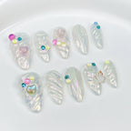 Aurora Fairy Iridescent Press-On Nails | 3D Butterfly Heart Glitter Nail Art | Wedding Party Nails