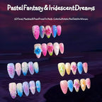 Handmade Press On Nails Collection: Pastel Fantasy & Iridescent Dreams - Unique 3D Flower, Swirl & Pearl Designs for Trendy Nails