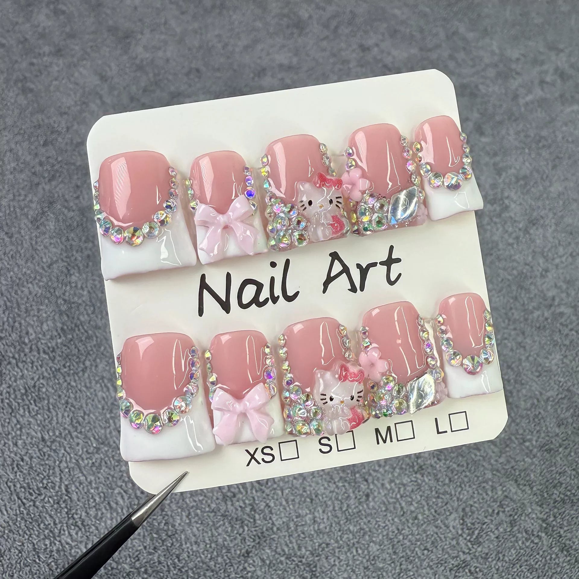 Hello Kitty 3D Press-On Nails | Pink Bow & White Flower Design | Sweet Cute Nail Art for Girls