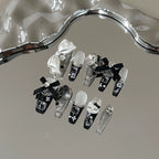 Cute & Chic Hello Kitty Press-On Nails - Black, White & Transparent with 3D Figurines, Bows, Rhinestones & Hand-Painted Designs | Fun & Fashionable Nail Art for Daily Wear & Parties