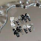 Cute & Chic Hello Kitty Press-On Nails - Black, White & Transparent with 3D Figurines, Bows, Rhinestones & Hand-Painted Designs | Fun & Fashionable Nail Art for Daily Wear & Parties