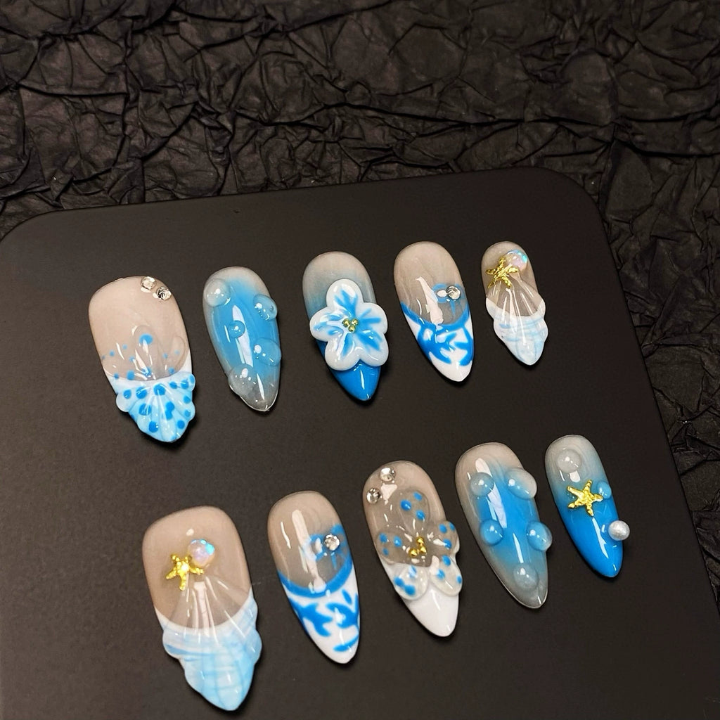 3D FLOWER-TEN PIECES OF HANDCRAFTED PRESS ON NAIL