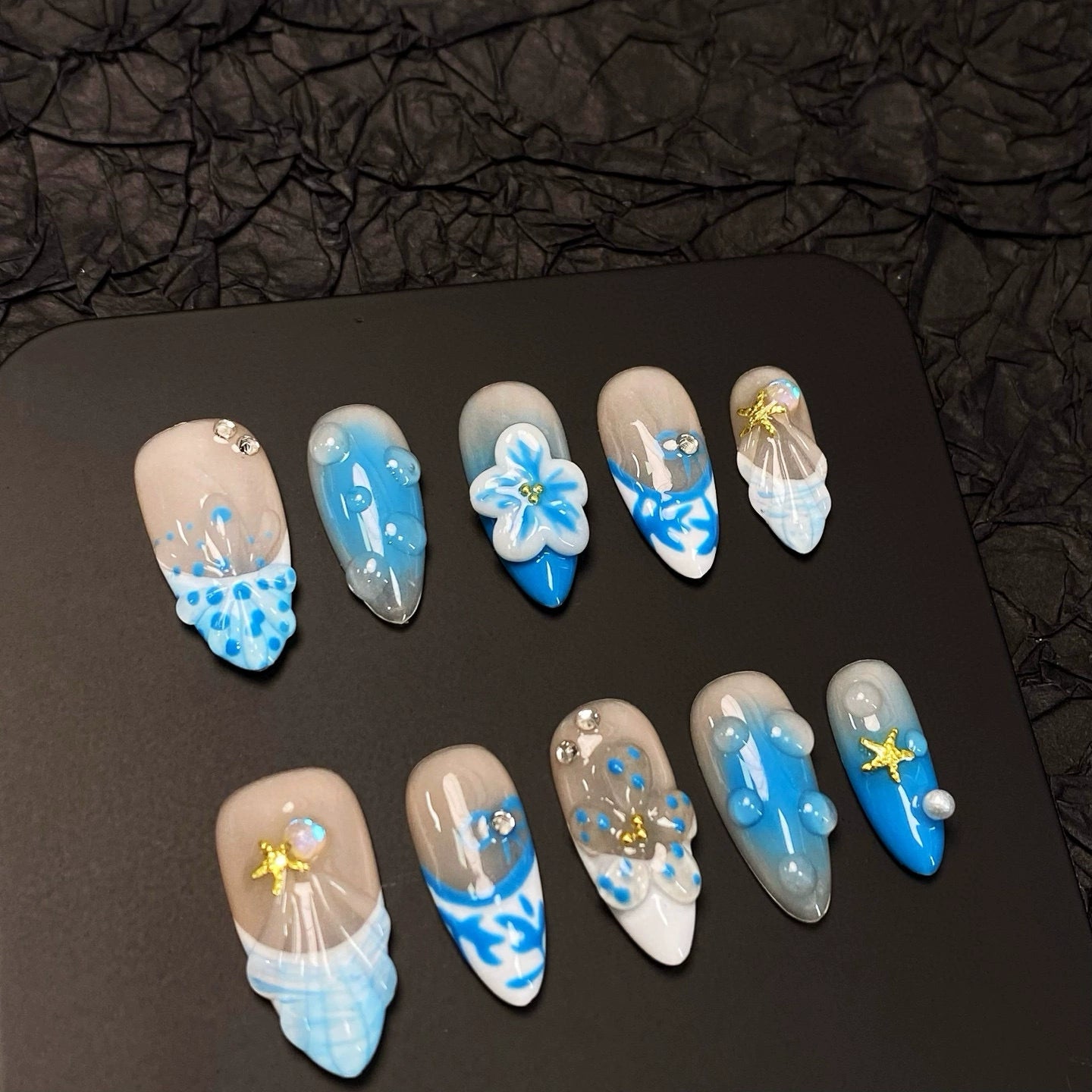 3D FLOWER-TEN PIECES OF HANDCRAFTED PRESS ON NAIL