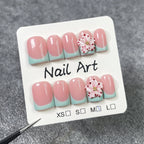 Mint Green & Nude Pink Gradient Press-On Nails | 3D Floral Garden Nail Art | Fresh Spring-Inspired Nails for Daily Wear & Picnics