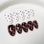 Retro French Polka Dot Press-On Nails | Wine Red & White Design | Elegant Vintage Nail Art for Daily Wear