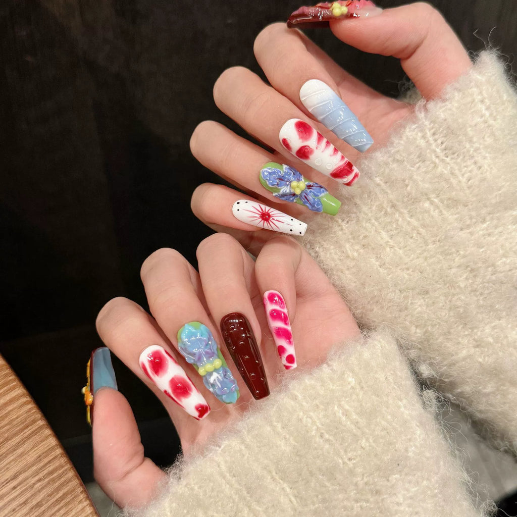 3D FLOWER-TEN PIECES OF HANDCRAFTED PRESS ON NAIL