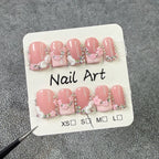 Sweet Nude Pink Heart Press-On Nails | 3D Flower & Rhinestone Dreamy Nail Art | Romantic Nails for Valentine’s Day & Daily Wear