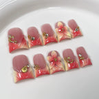 Pink-Orange Gradient Fairy Tale Press-On Nails | 3D Floral & Moon Shell Design | Dreamy Romantic Nail Art