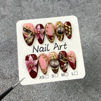 Burgundy Rose & Gold 3D Luxury Floral Nails – Medium Almond Press-On Set