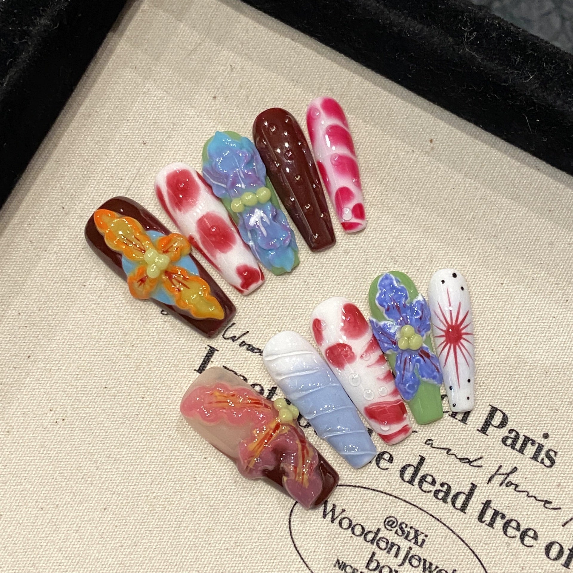 3D FLOWER-TEN PIECES OF HANDCRAFTED PRESS ON NAIL