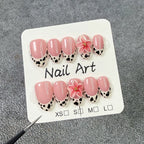 Nude Pink Press-On Nails | Cow Print & 3D Flower Design | Sweet Cool Nail Art with Gold Accents