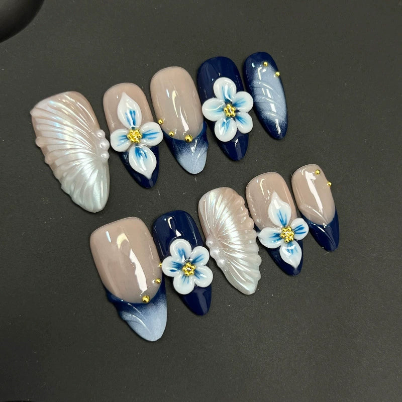3D FLOWER-TEN PIECES OF HANDCRAFTED PRESS ON NAIL