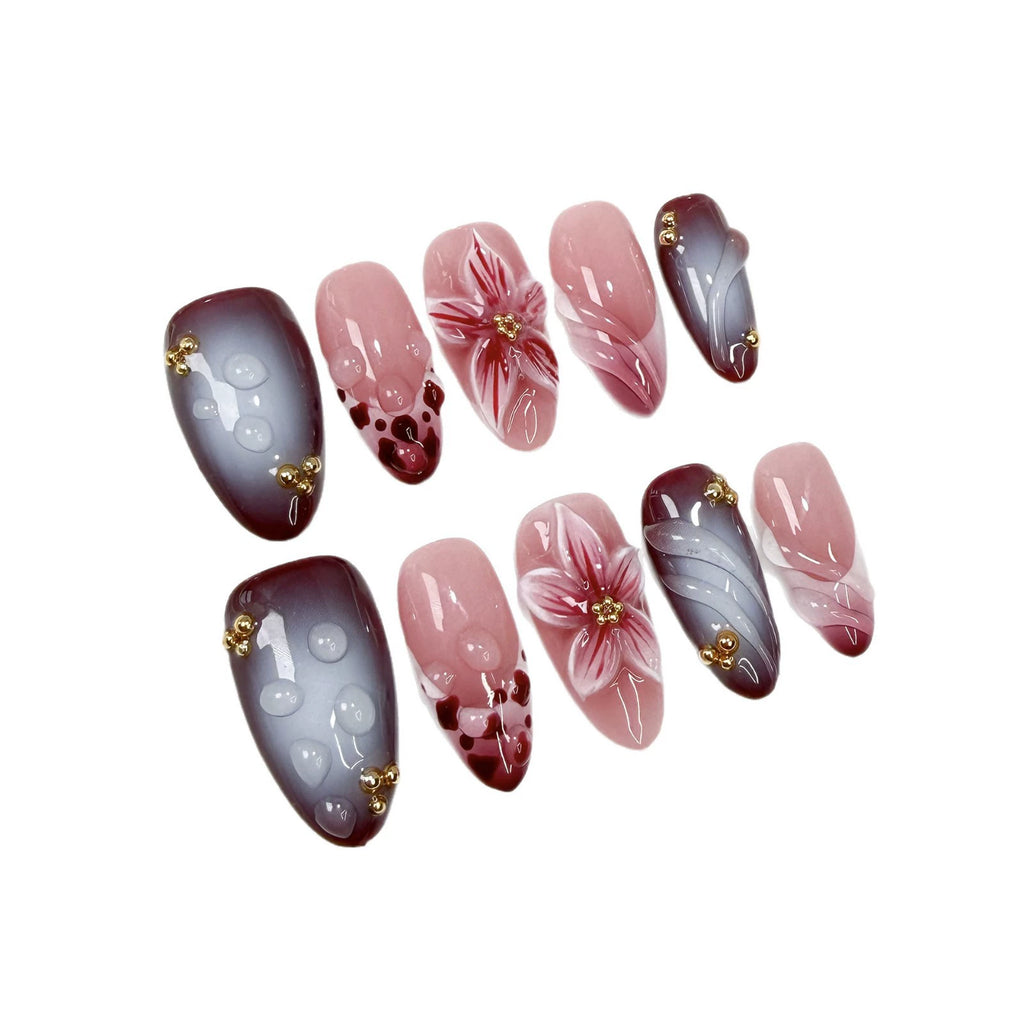 Romantic Pink Lavender 3D Flower Nails – Luxury Almond Press-On Art Set