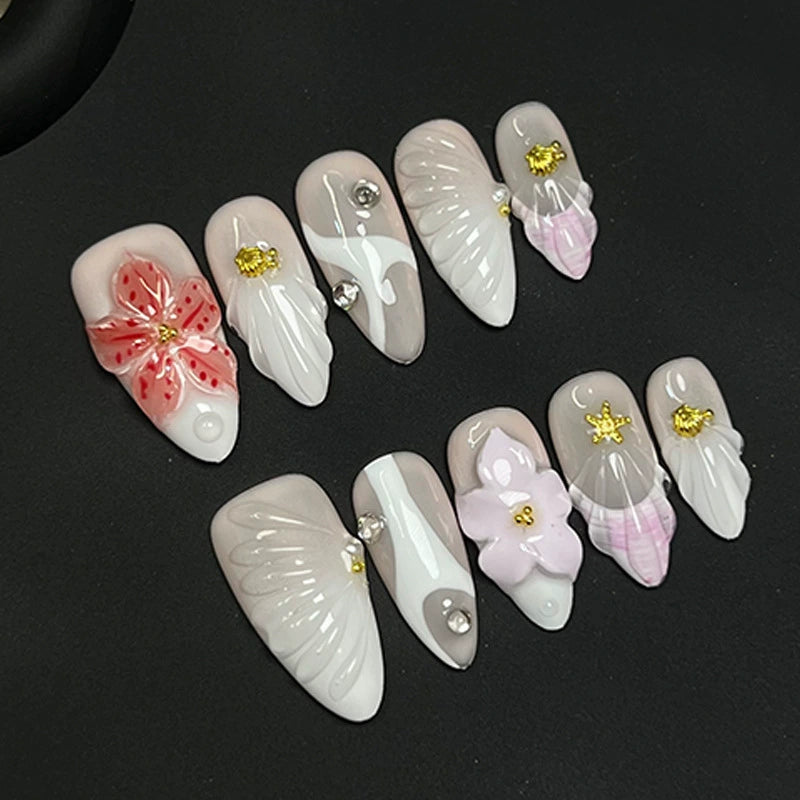 3D FLOWER-TEN PIECES OF HANDCRAFTED PRESS ON NAIL