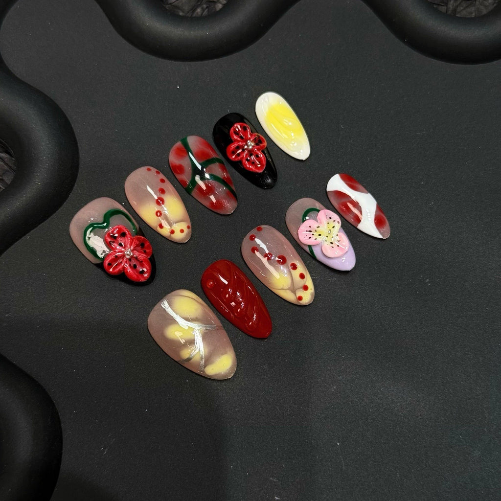 3D FLOWER-TEN PIECES OF HANDCRAFTED PRESS ON NAIL