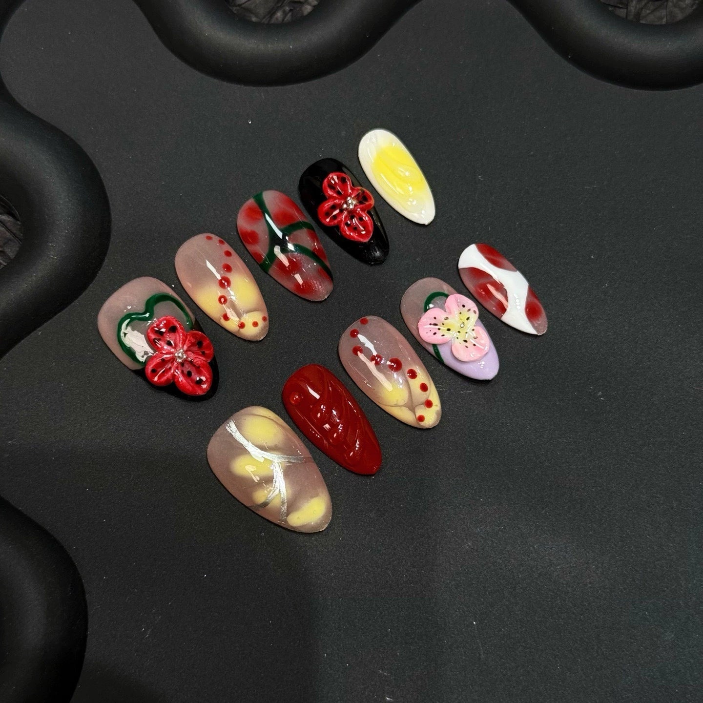 3D FLOWER-TEN PIECES OF HANDCRAFTED PRESS ON NAIL